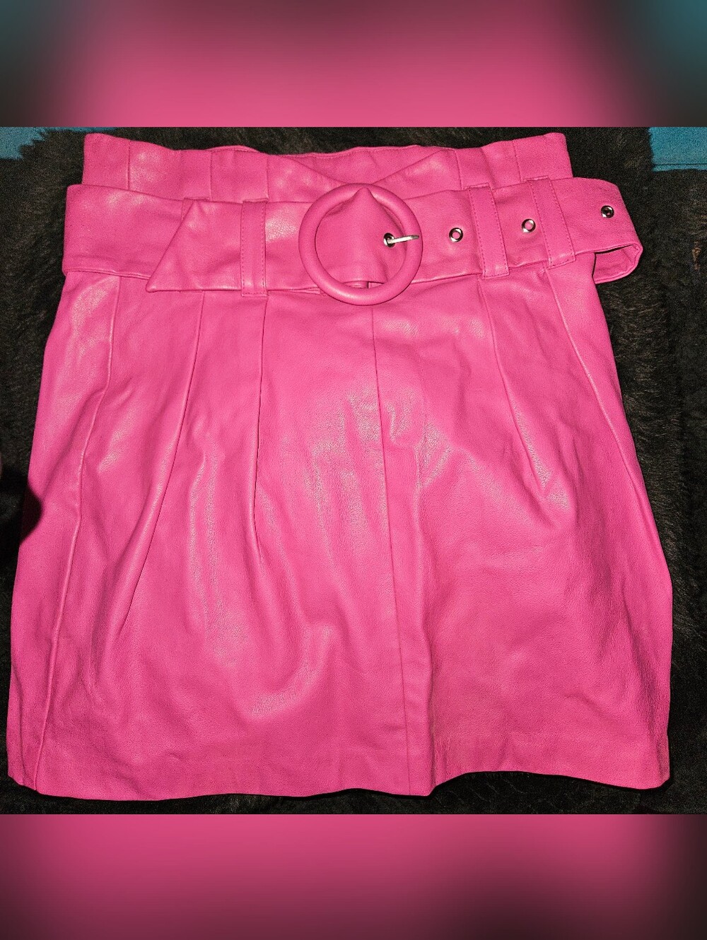 Zara Hot Pink Faux-Leather Belted Mini Skirt Sz Small